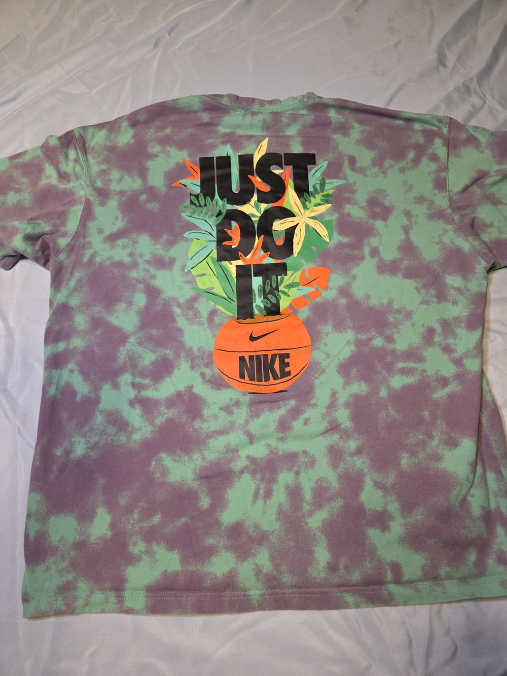 Nike XL Green & Purple Tie-Dye Short Sleeve Tee with Orange Logo